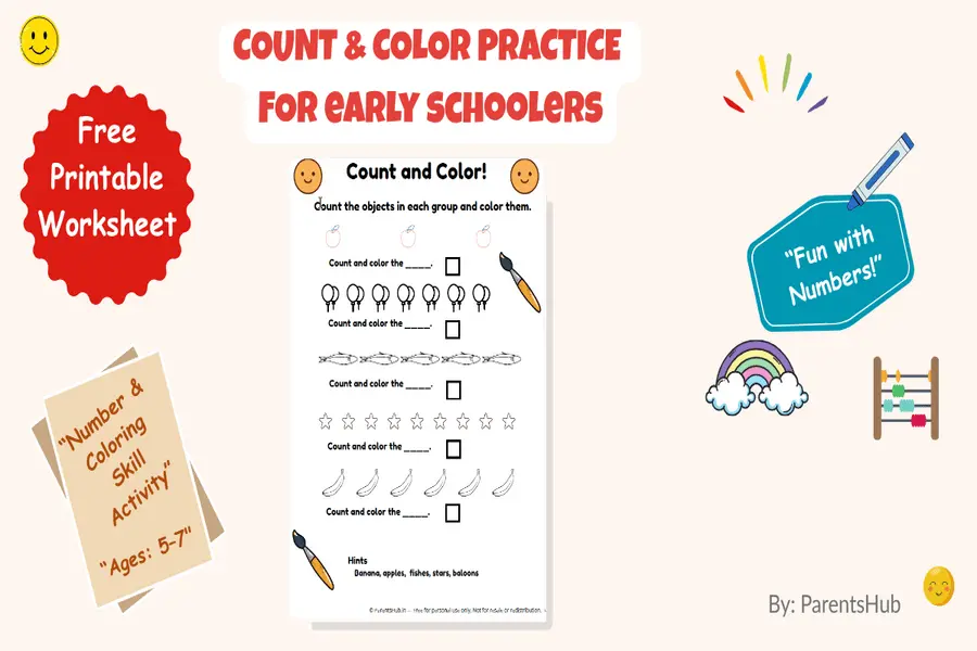 the worksheet to color and count designed for preschoolers