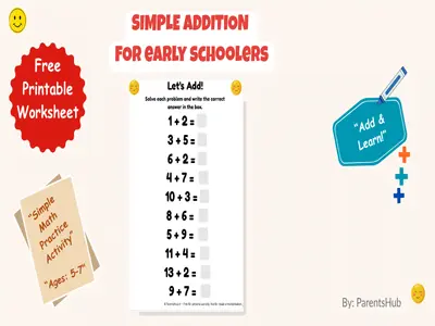 Parents Hub — Guiding Indian Parents and Nurturing Kids Free simple addition worksheet for kids aged 5 to 7