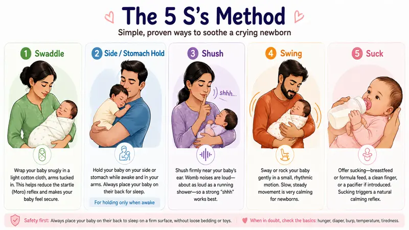 5 S's Method to Soothe a Crying Newborn